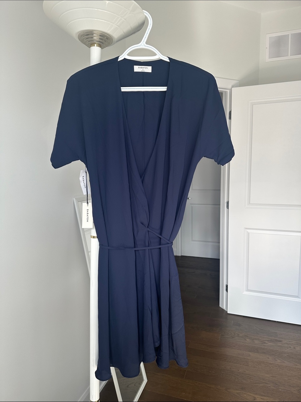 Babaton Wallace Navy Wrap Midi Dress